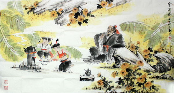 巨潮六尺画作《赏菊图》亮相“画家日”