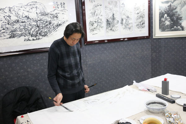 浙江省美术家协会理事冯汉江笔会创作《太湖风韵》