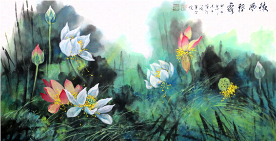 苏继海彩墨荷花作品入成功书画网（微）拍第二十五期