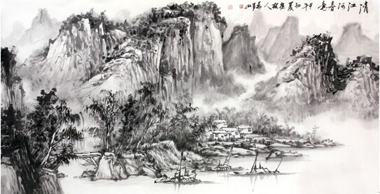 阳山山水画作《清江河春意》入成功书画网（微）拍第二十