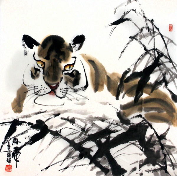 谢辉画作《卧虎》入成功书画网（微）拍第二十七期