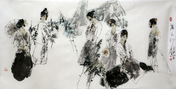 马自强人物画作《丽人行》入成功书画网（微）拍第四十八