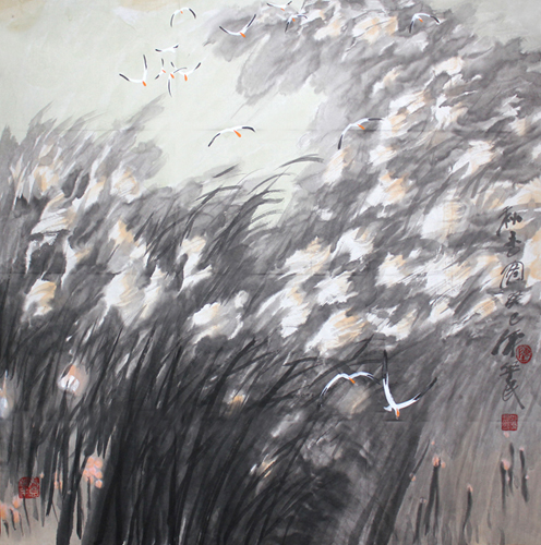 陈华民与他的芦苇风光画作