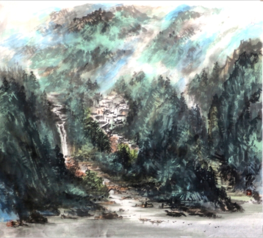 顾大明山水画作《江流》顾大明山水画作顾大明山水画作