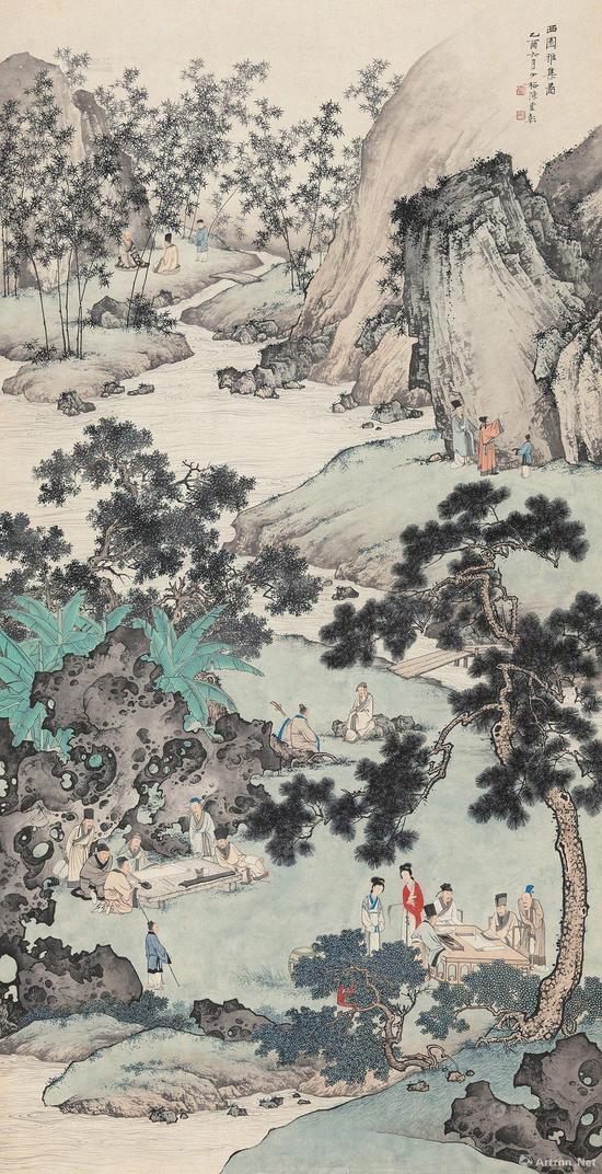 陈少梅《西园雅集图》纸本设色 131cm×67.5cm 1945年