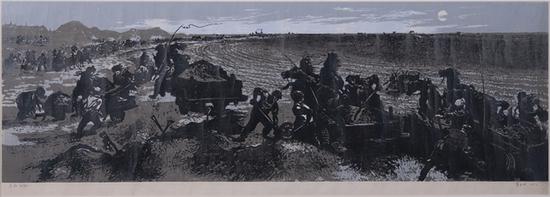 23。蓝玉田《月夜运肥》版画34cm×101cm 1958年 湖北美术馆藏