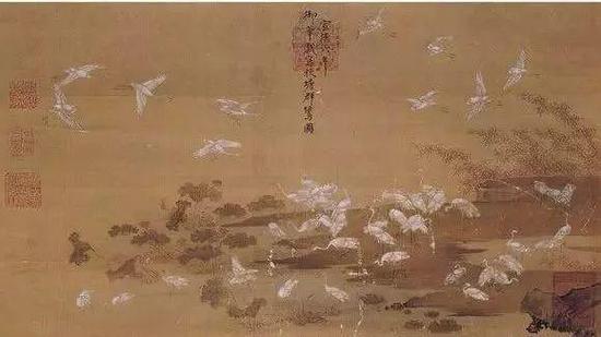 ▲  明宣宗 《秋塘群鹭图》