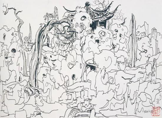《苏州狮子林》素描 1980年作