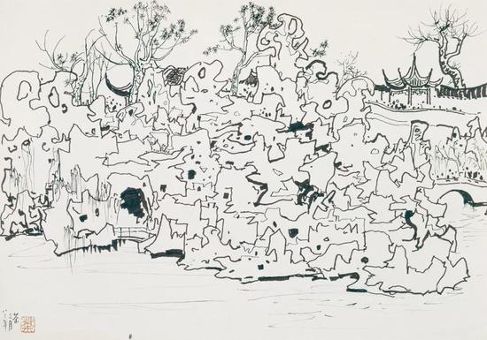 《苏州狮子林》素描 1983年作