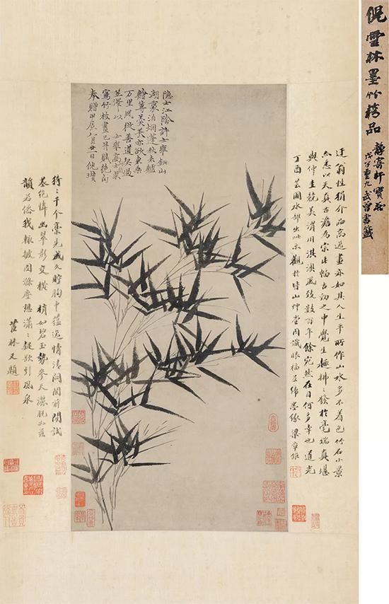 倪瓒《墨竹图》1364年作  立轴 水墨纸本 66.5×32cm