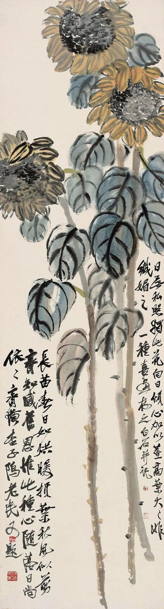 1951年齐白石《向日葵》（2013年中国嘉德春拍 成交价：1552.5万元）